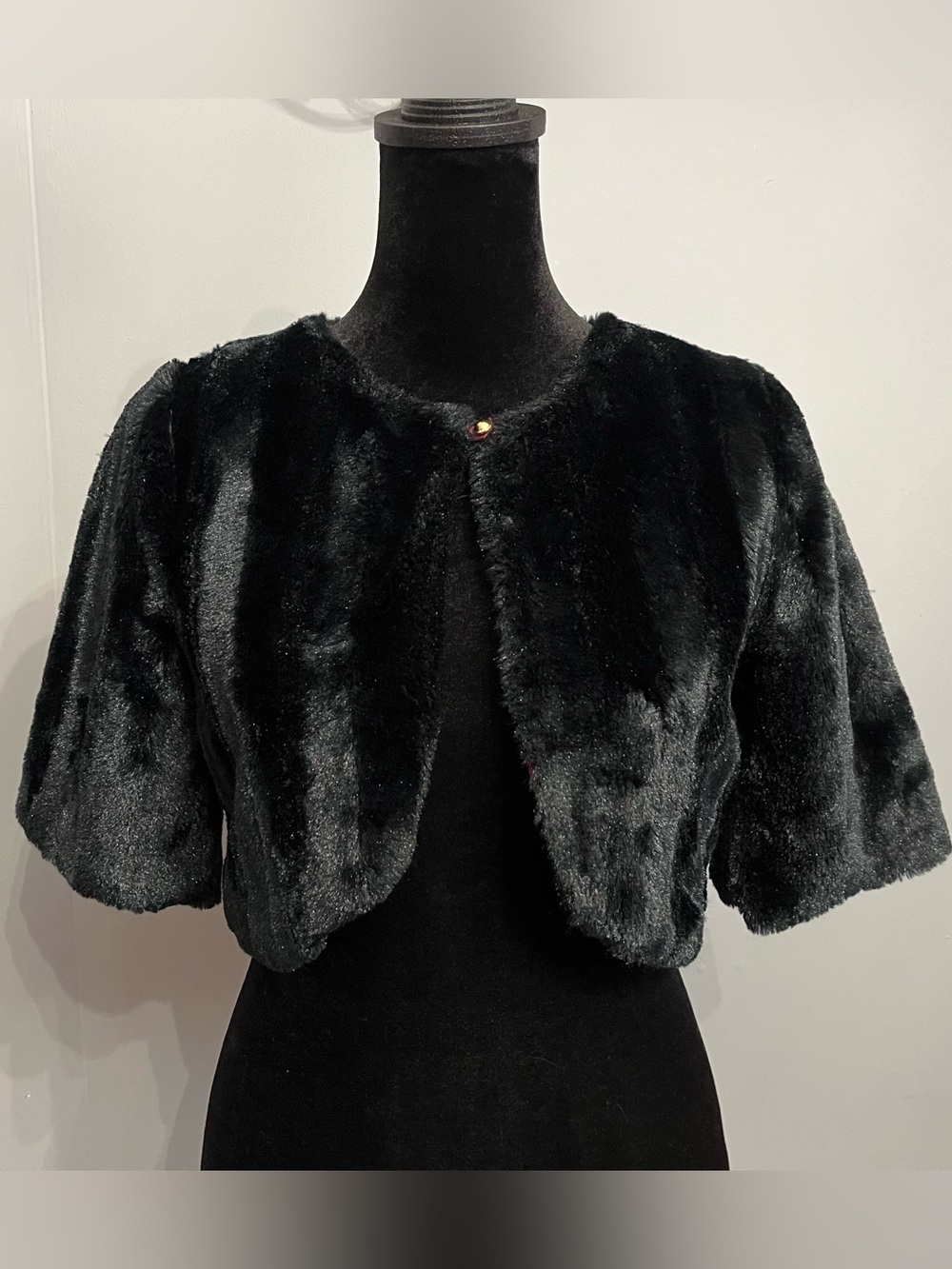 Material Girl Faux Fur 3/4 Sleeve Bolero Shrug Cropped Jacket, sz Junior M